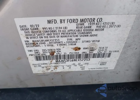 2022 Ford Ecosport S из США, поврежденный, VIN MAJ6S3FL6NC457253